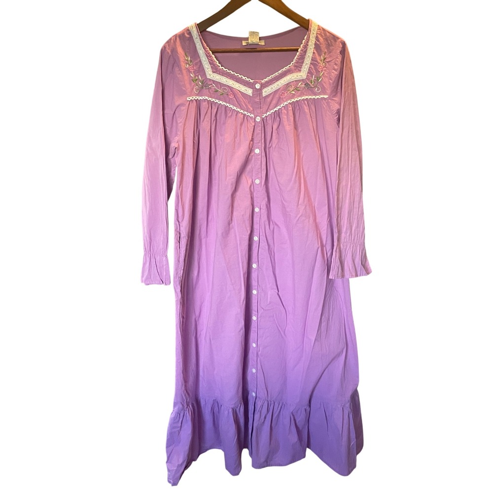 Phases Vintage Cottage Embroidered‎ Cotton Nightgown Size M Prairie Modest